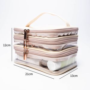 Sac de rangement multifonctionnel en cuir TPU multicouche avec fermeture éclair, fabriqué en usine BSCI, transparent, pour cosmétiques de voyage, couleur personnalisée - Product Image 2