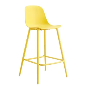 Taburete moderno de plástico amarillo con patas de metal, muebles de cocina para el desayuno, cafetería, bar, silla de altura