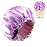 Bonnet de douche en satin de soie réglable à double couche avec logo personnalisé, vente chaude, pour cheveux bouclés, grands bonnets pour dormir pour femmes