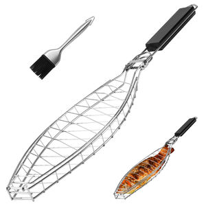 Hochleistungs-Fisch grill korb aus Edelstahl mit abnehmbarem Griff Fisch grill käfig für Lachs gemüse und Meeres früchte - Product Image 1