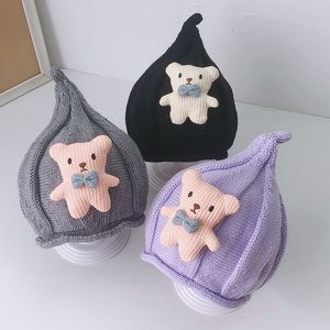 <span class=keywords><strong>Bonnet</strong></span> Bébé Automne/Hiver Garçons Filles Motif Animal Mignon Tête d'Ours Torsadée en <span class=keywords><strong>Laine</strong></span> Tricotée avec Cache-Sucette - Product Image 2
