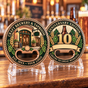 Décapsuleur personnalisé en cuivre antique pour anniversaire de brasserie, pièce de défi, souvenir promotionnel OEM ODM - Product Image 1
