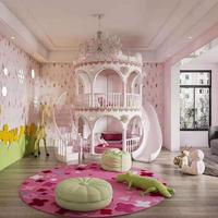Chambre d'enfant de luxe européenne, magnifique château avec escalier pour lit superposé double ou simple, rose, avec rangement et toboggan