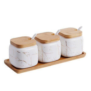 Juego de recipientes para condimentos de estilo japonés, de cerámica con diseño de mármol, para el hogar. - Product Image 1