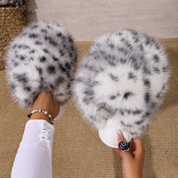YJ-095 Nouvelles pantoufles d'hiver chaudes à imprimé léopard à poils longs et bout fermé pour femmes, pantoufles thermiques épaisses en coton moelleux pour la maison