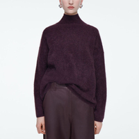 Fabricant de cachemire, vente en gros sur mesure, pull à col roulé en cachemire brossé, vêtements d'hiver de luxe, pull 100% cachemire pour femmes