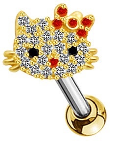 En gros, <span class=keywords><strong>Piercing</strong></span> de <span class=keywords><strong>nombril</strong></span> en acier inoxydable pour femmes, motif chat en cristal, design nez de chat, style dessin animé - Product Image 6