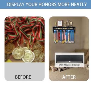 ตู้โชว์สีดำไม้เนื้อแข็งสำหรับแขวนเหรียญ ชั้นวางติดผนังพร้อมร่องสำหรับเหรียญและรางคู่สำหรับเหรียญกีฬาทุกประเภท - Product Image 6