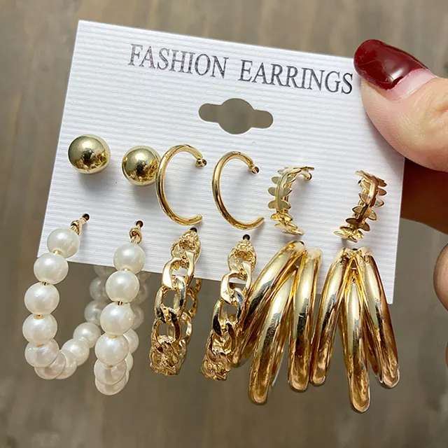 New Design Zircon Crystal Small Hoops Sets Long Gold Chain Earrings for Women Twist Beads Fashion Jewelry 2021