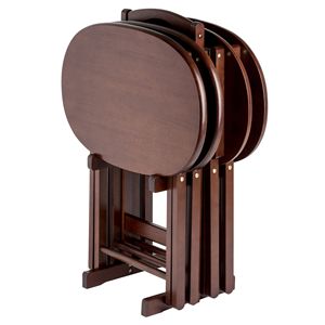 Db Nathan Juego de mesa para aperitivos de 5 piezas, color capuchino, madera redonda, apilable, muebles de exterior - Product Image 1