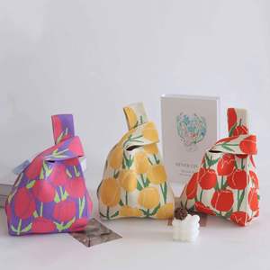 Fashion Country Waterproof Flower Pattern Mini <b>Purse</b> Women Handbag <b>Cute</b> Knitted Polyester Zipper Closure Tote Bag - Product Image 3