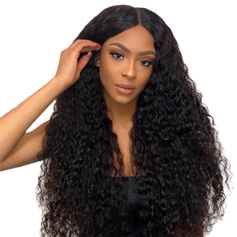 Synthetic 75cm Europe and American hot sale African black mid-point small curly female long hair wigs