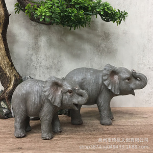 Realistic Elephant Figurine Set 2Pcs Synthetic Resin European Style Home Decor Living Room Office <b>Desk</b> Decoration - Product Image 2