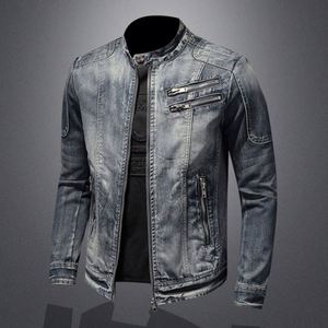 Nueva chaqueta vaquera para hombre, moda Retro, moda informal, cuello levantado, chaqueta con cremallera, ropa de motorista para montar, Tops Vaqueros - Product Image 2