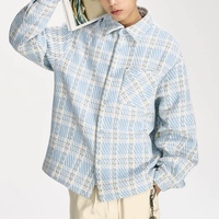 Manteau décontracté à carreaux frais bleu printemps pour hommes