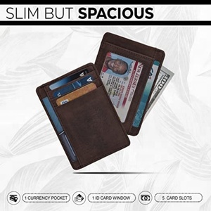 Slim Vegetable Tanning Leather Card Holder RFID Blocking Custom Logo with 5 Credit Card Slots and 1 ID Window <b>Purse</b> - Product Image 4