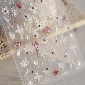 Adesivi per unghie di Halloween con croce scura ragnatela rosa cristallo di diamante stile gotico bianco nero argento decalcomanie Manicure adesivo 3D - Product Image 4