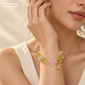 Bracelet extensible en perles de citrine naturelle et de quartz clair avec détails dorés pour femmes, bijoux personnalisés en gros - Product Image 2