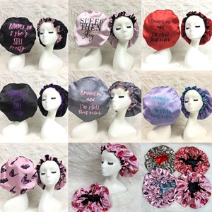 Tùy Chỉnh LOGO Tóc Đầu Kết Thúc Tốt Đẹp Satin Thiết Kế Bonnets Người Lớn Và Trẻ Em Hai Lớp Lụa Tóc Bonnet - Product Image 6