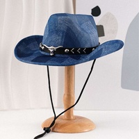 Chapeau de cowboy en jean bleu avec clous Longhorn et ceinture, idéal pour les fêtes Western et le Rodeo - Vente en gros