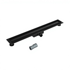 Drain de douche long en acier inoxydable noir rectangulaire à insérer dans les carreaux, installation facile, drainage de salle de bain - Product Image 4