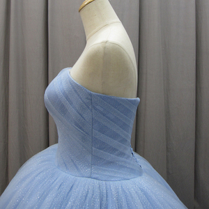 Vestido de Tul Azul Claro con Hombros Descubiertos, Vestido de Fiesta Sencillo, Vestido de Quinceañera Mz0041 - Product Image 6