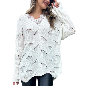 2024 New European American Autumn <b>Women's</b> White Silk <b>Cardigan</b> Floral Print Medium <b>Long</b> Sweater Lace Stitching Button Casual - Product Image 6