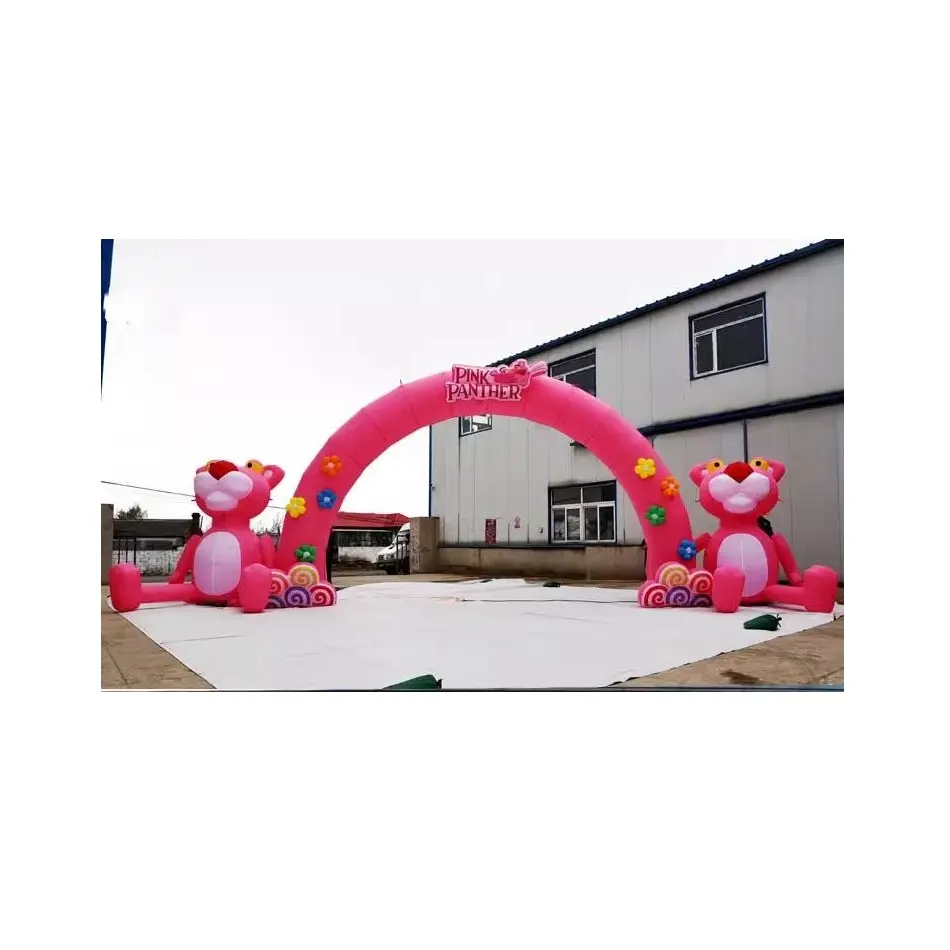 Personalizzato gigante gonfiabile arco cancello ingresso partito, TV & film personaggio dei cartoni animati arco rosa orso maiale gonfiabile per parco divertimenti