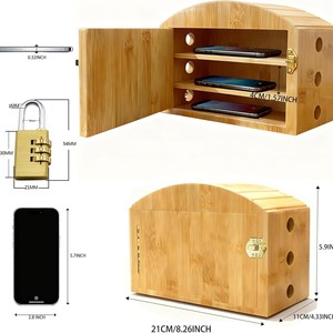 Caja de almacenamiento de madera para teléfono móvil, organizador de escritorio multicapa de 21Cm con cerradura para uso doméstico - Product Image 1