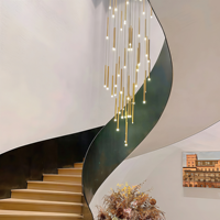 Lustre LED suspendu moderne de luxe en cristal pour grand escalier, décoration de hall d'hôtel, installation en acier, luminaires suspendus dorés pour projets