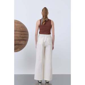 Pantalon large pour femme, taille haute, respirant, en mélange de lin, noir - Product Image 1