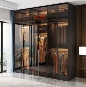 Furniture <b>Clothes</b> <b>Storage</b> Closet <b>Wardrobe</b> Black <b>Wardrobes</b> Cabinet Closet With Glass Door Led Lights - Product Image 2