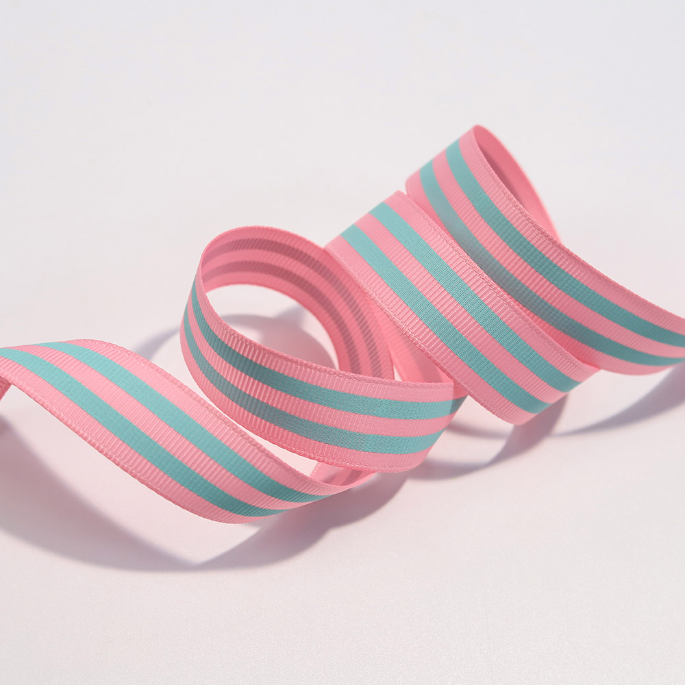 Factory Custom Polyester Striped Printing Grosgrain Ribbon Gift Box Packing Striped Cotton Ribbon