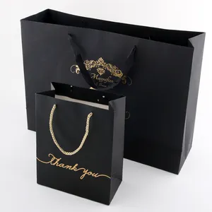 Индивидуальный логотип черный ремесло Рождественский подарок для покупок бумажные пакеты с вашим собственным логотипом