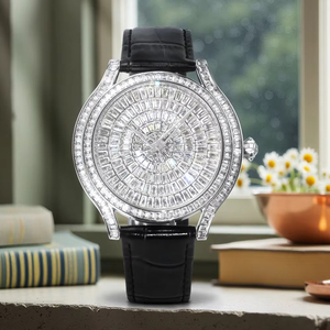 <span class=keywords><strong>Montre</strong></span> de luxe haut de gamme avec grand cadran, design élégant, en moissanite VVS, étanche, <span class=keywords><strong>bracelet</strong></span> en <span class=keywords><strong>cuir</strong></span>, pour homme, sertie de diamants - Product Image 3