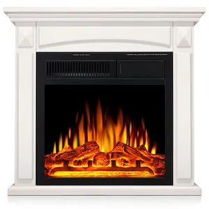 Fireproof Material Artificial Led Flame Decorative Electric Fireplace Mantel Wooden Surround Firebox
