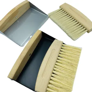 ECO natural materials desktop tampico fiber brush with dust pan bamboo broom nylon brush duster cleaning brush set
