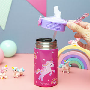 Botella de agua sostenible para la escuela secundaria para niños Hydropal Unicorn 15,5 oz Acero inoxidable BPA Tipo de pajita ecológica - Product Image 4
