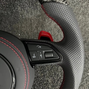Volant en cuir véritable avec surpiqûres rouges de luxe personnalisées, en fibre de carbone véritable, pour A3 A4L A5 A6L A7 A8 Q5 Q7 Q8 <span class=keywords><strong>TT</strong></span> R8 - Product Image 2