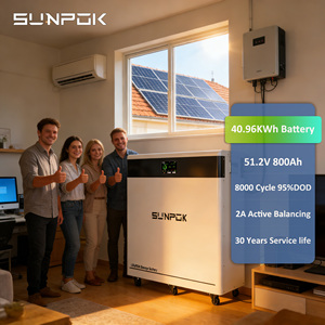 ระบบกักเก็บพลังงาน SUNPOK 40 กิโลวัตต์ 40 กิโลวัตต์ชั่วโมง แบตเตอรี่ลิเธียมแบบติดผนัง 51.2 โวลต์ 48 โวลต์ 800 แอมป์ชั่วโมง แบตเตอรี่โซลาร์ Lifepo4 สำหรับพลังงานในครัวเรือน - Product Image 1