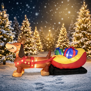 Sled gonflable de Noël de 2,4 mètres en forme de chien saucisse avec éclairage LED, idéal pour la décoration extérieure de cour et les accessoires de mise en scène - Product Image 3