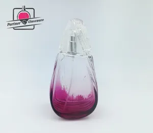 Garrafa de perfume roxa rosa de luxo 85ml, perfume de vidro com tampa dourada triangular de alumínio