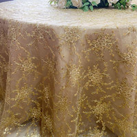 Nappe de table ronde de luxe 120 cm, brodée or, transparente, pour mariage, événement, hôtel, banquet, décoration
