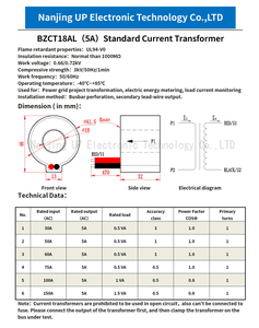 جهاز محول التيار الكهربائي, جهاز محول التيار الكهربائي عالي الجودة حلقة مغلقة محول التيار 10A 5A 20A 5A 30A 5A 100 أمبير 5A 30 أمبير 5A bd ct18al لجهاز استشعار التيار الكهربائي المورد - Product Image 6