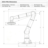 Bras robotique collaboratif 7-DOF en alliage d'aluminium ultra-léger, portée longue de 5 mm, Cobot 430W DC48V, compatible PLC, Vision ZY