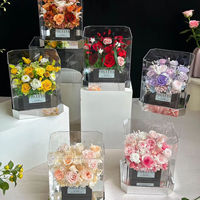 Cadeau de la Saint-Valentin, vraies fleurs, roses, boîte à fleurs éternelles en acrylique transparent à rabat, cadeau pour la fête des mères, cadeau d'anniversaire