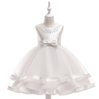 Robe de princesse sans manches pour filles, avec perles et nœud en tulle, pour mariage, anniversaire, concours de beauté, taille 110-150