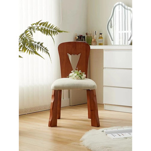 Chaise de salle à manger vintage en bois massif, rembourrée en tissu, couleur cerisier, style nordique, meubles pour la maison, salon, chambre à coucher - Product Image 1