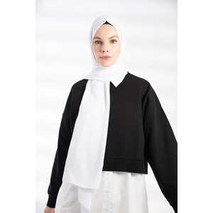 ผ้าคลุมไหล่สไตล์ชาติพันธุ์สีขาว ผ้าเครปเนื้อนุ่ม ทอจากผ้าฝ้าย พิมพ์ลายดอกไม้และลายเรียบ ความยาวแบบยาวพิเศษ บริการสกรีนโลโก้ตามสั่ง - Product Image 2