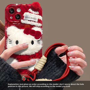Coque de téléphone en silicone avec miroir rabattable et sangle, motif chat en peluche, style rouge pour <span class=keywords><strong>Huawei</strong></span> - Product Image 2